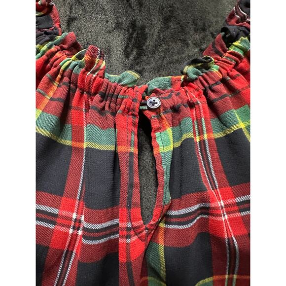 Talbots Christmas Top Blouse Red Black Green Plaid Sheer Ruffle S Holiday Party - Picture 3 of 10